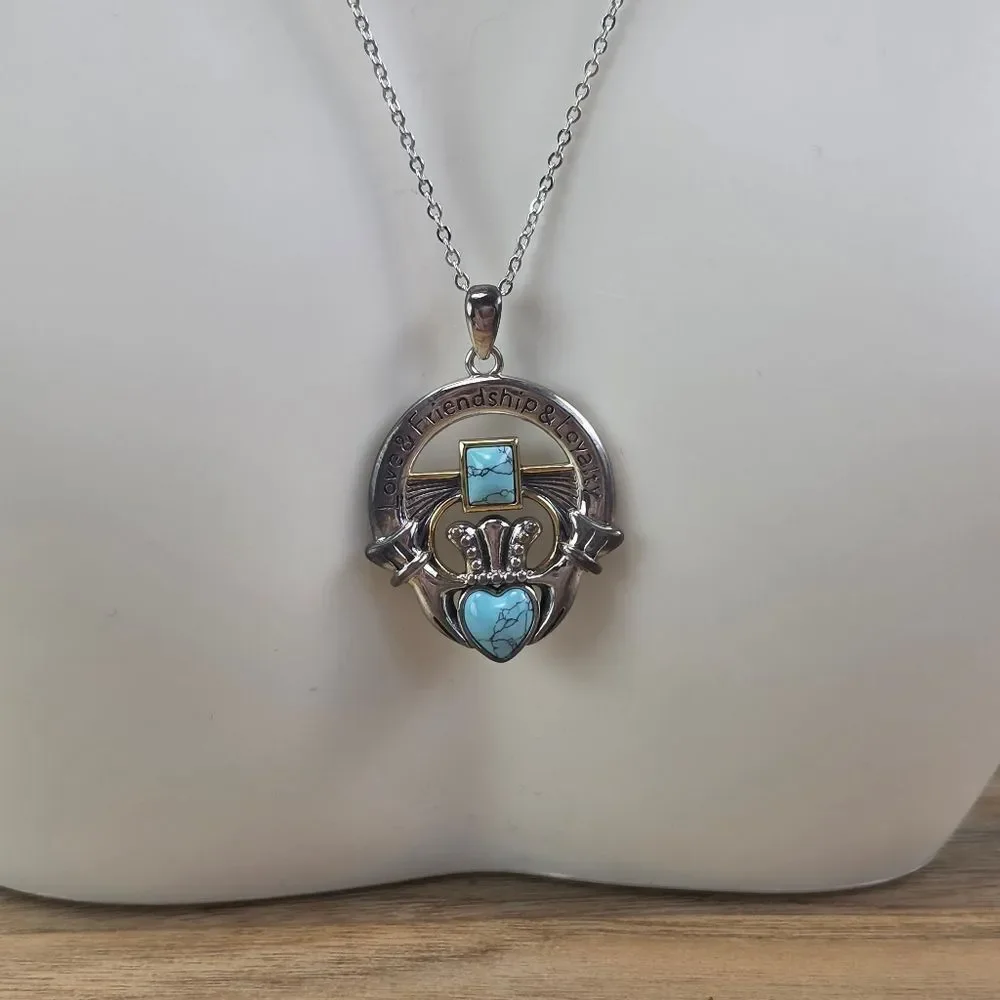 🩵⏭️NIB Turquoise Claddagh Love Friendship, Loyalty Pendant Necklace